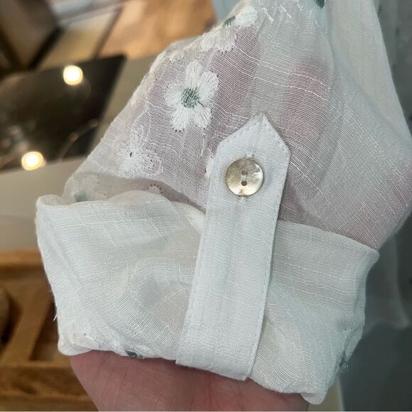 Hope Springs Sheer Embroidered white button up shirt/ cover up. Worn one time! - Picture 5 of 12